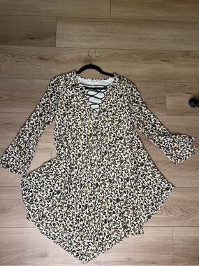 Bell Sleeve Lace Up Silk Dress Derek Lam 10 Crosby batik ivory black gold print